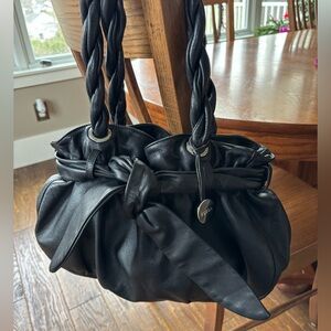 Furla Black Leather Braided-Handle Shoulder Bag with Knot Detail